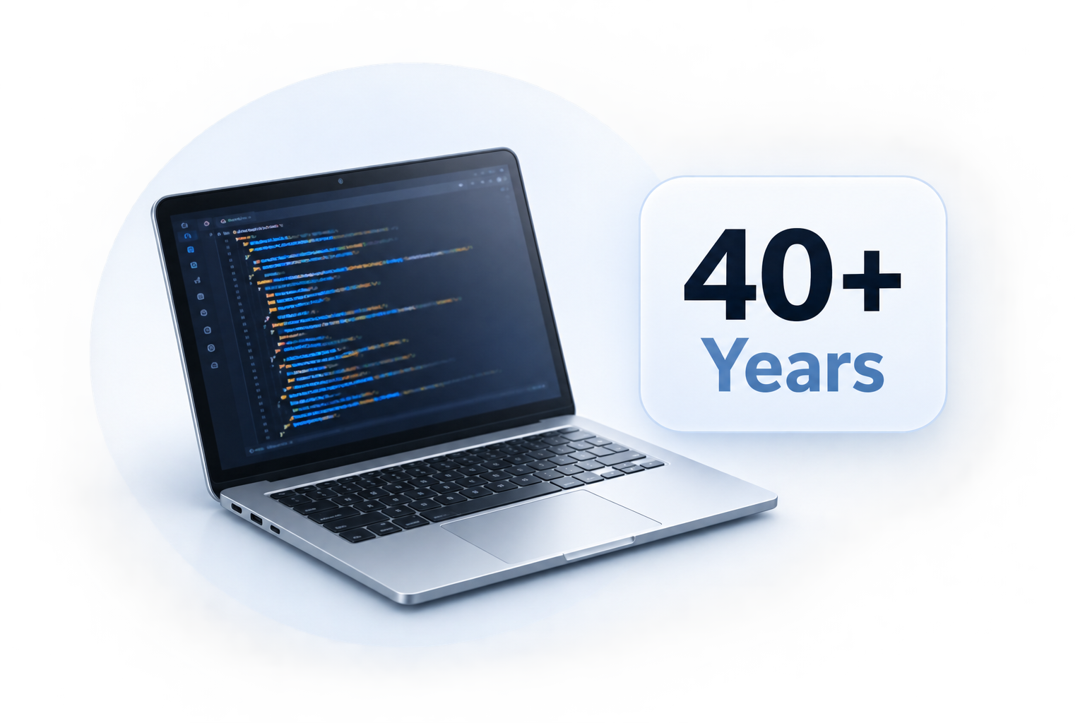 Laptop and 40+ Years representing four decades of practical technology experience